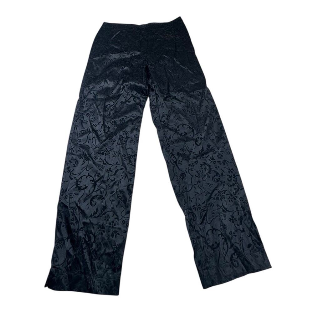 Cache Black Velvet Flocked Jacquard Dress Pants Wide Leg Y2K Evening Sz 12
